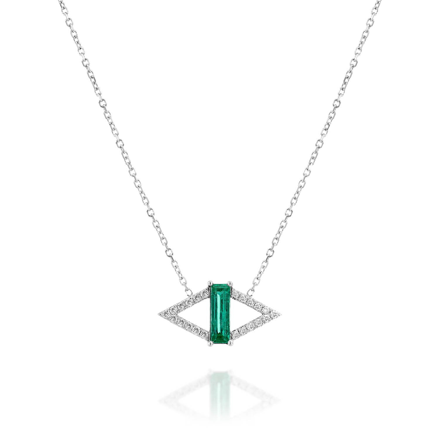 Colombian Emerald White Diamond Necklace Gold 14K