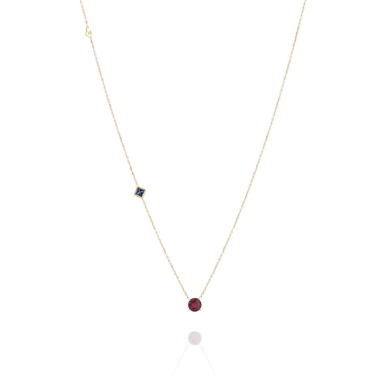 Ruby Gemstone Blue Sapphire Necklace Gold 14K