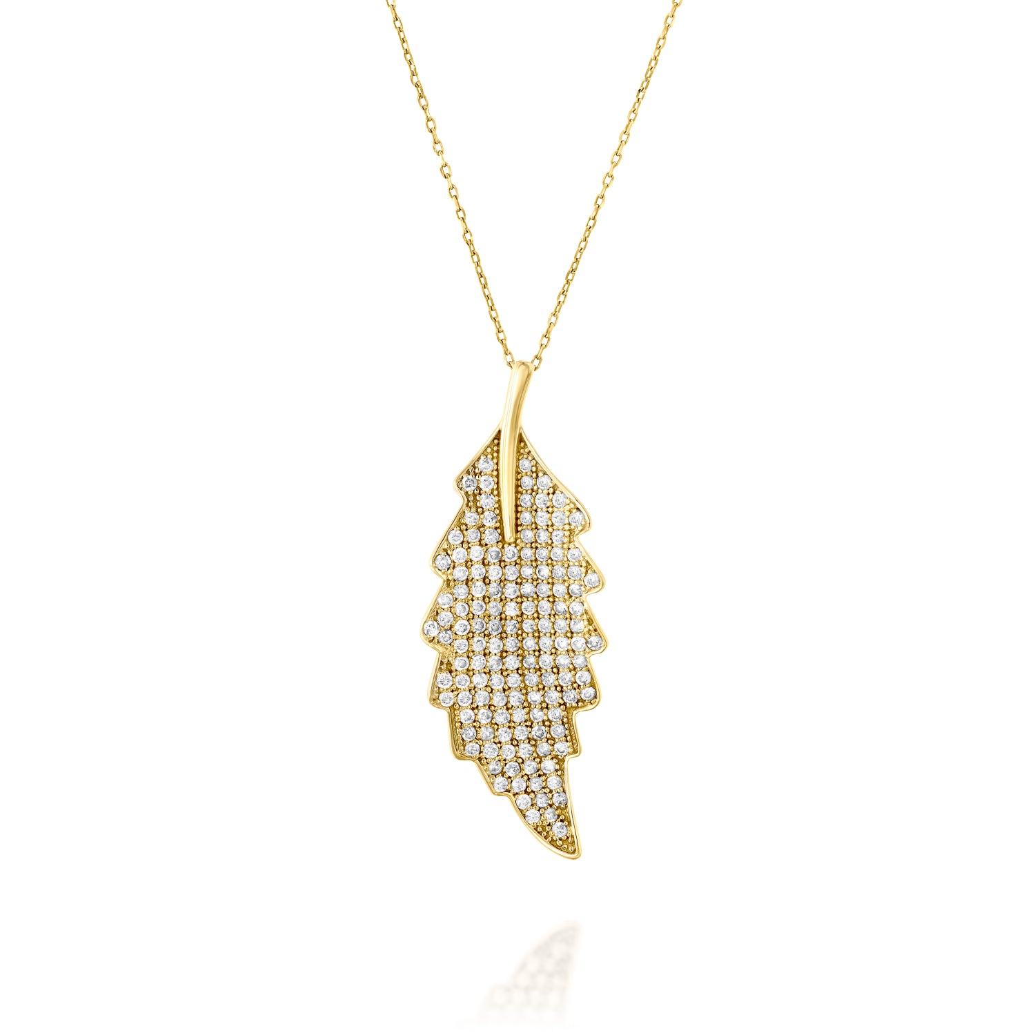 Feather Diamonds Necklace Gold 14K